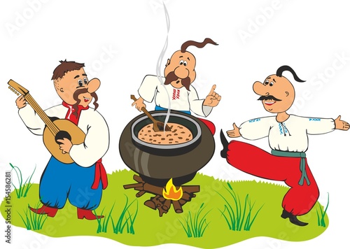 Cossacks having lunch on the grass