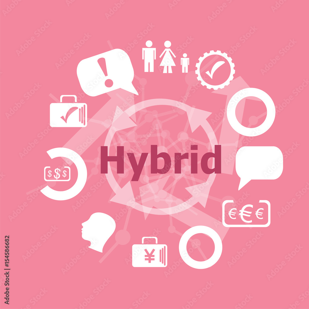 Text Hybrid. Business concept . Icons set. Flat pictogram. Sign and symbols for business, finance, shopping, communication, education Text Hybrid. Business concept . Icons set. Flat pictogram. Sign and symbols for business, finance, shopping, communication, education