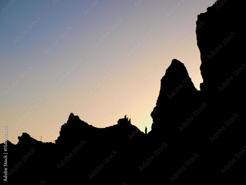 Silhouette and backlighting of famous rocks of Teide, Tenerife