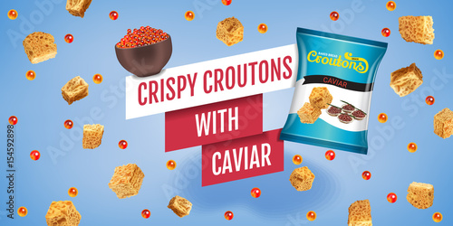 Vector realistic illustration of croutons with caviar.