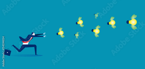 Businessman runing catching ideas. Concept business vecto illustration.