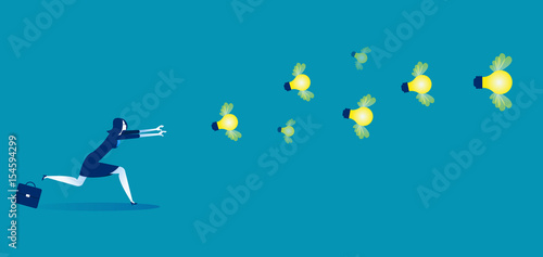 Businesswoman runing catching ideas. Concept business vecto illustration.