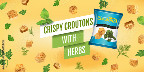 Vector realistic illustration of croutons with herbs.