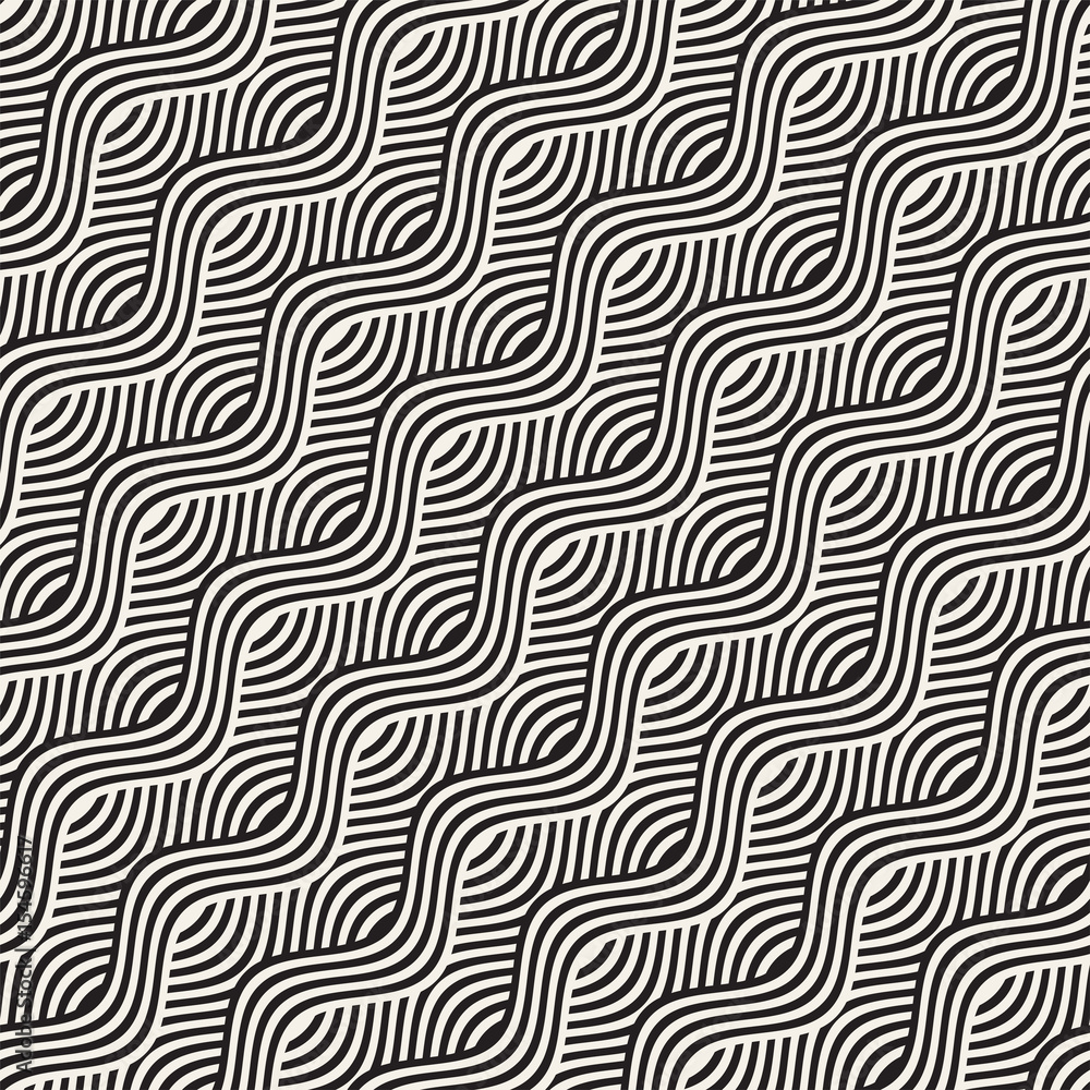 Abstract geometric pattern with wavy lines. Interlacing rounded stripes design. Seamless vector background. Abstract geometric pattern with wavy lines. Interlacing rounded stripes design. Seamless vector background.