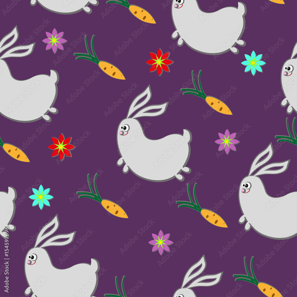 Seamless pattern with a cartoon - funny rabbit and carrots Seamless pattern with a cartoon - funny rabbit and carrots