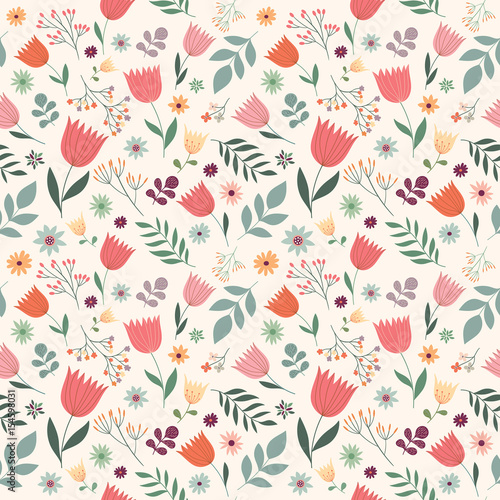 Decorative seamless pattern with flowers, vector design
