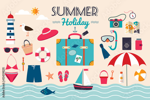 Summer holiday elements collection (flat design)