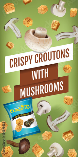 Vector realistic illustration of croutons with mushrooms.