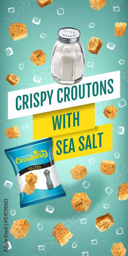 Vector realistic illustration of croutons with sea salt.