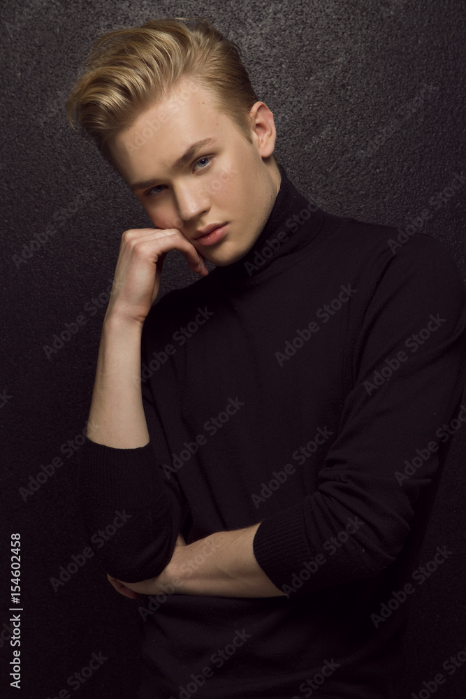 Portrait of young handsome sexy  man . Fashion shoot