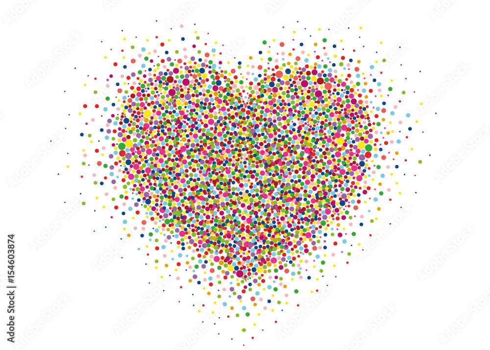 Multicolored rainbow confetti in the shape of a heart. Vector.
