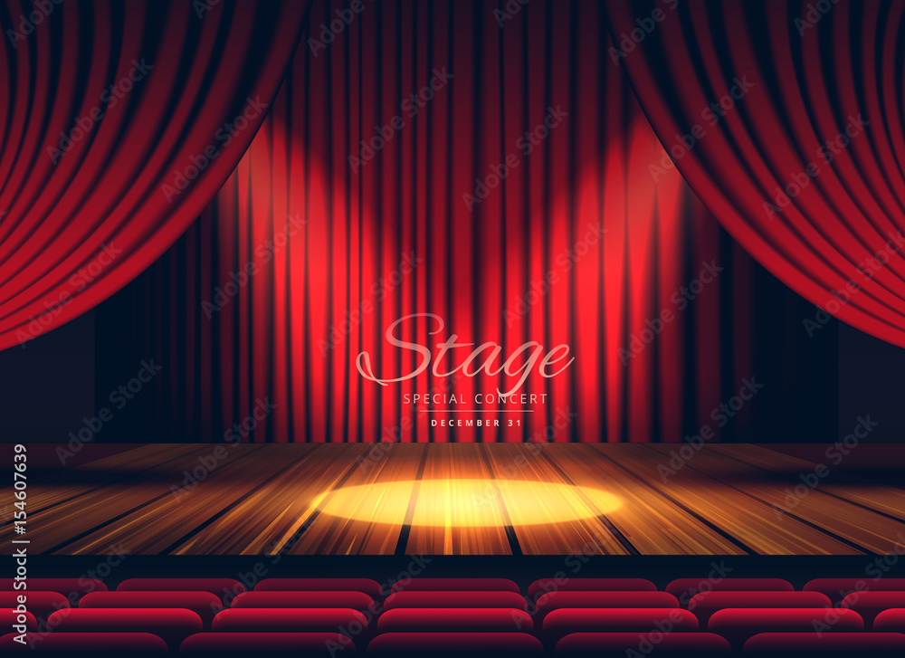 Naklejka premium Premium red curtains stage, theater or opera background with spotlight