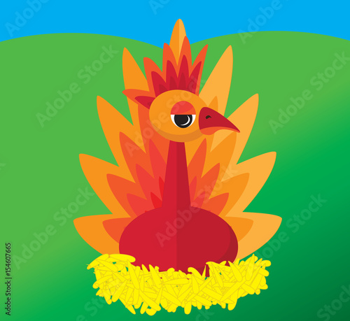 Cartoon Chicken Sitting on a Nest in a Field Vector