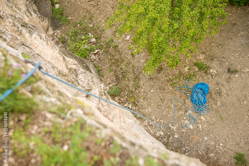 A twisted blue rope climbing rope photo