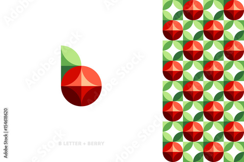 Elegant vector logo template or icon of red berry with leaf and pattern