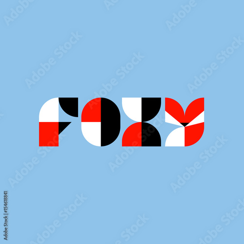 Foxy lettering with abstract geometric fox. Vector logo mark template or icon