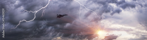 Soviet fighter and thunderstorm