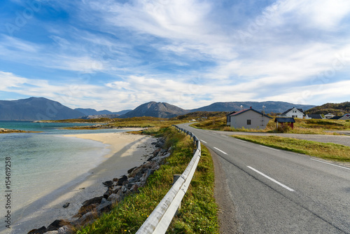 Asphalt road along the beach, Norway
