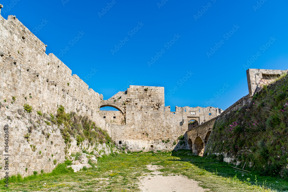 Amazing walls of a medieval city of Rhodes, Rhodes island, Greece