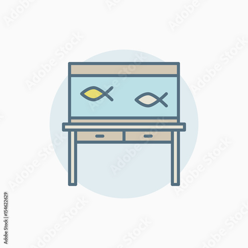 Colorful fish tank on table icon