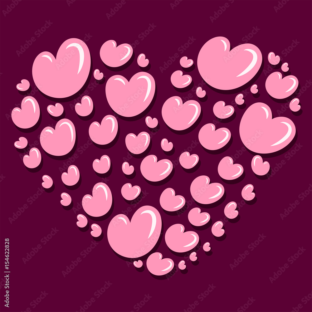 Heart made of soft pink hearts