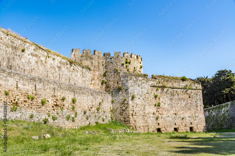 Amazing walls of a medieval city of Rhodes, Rhodes island, Greece