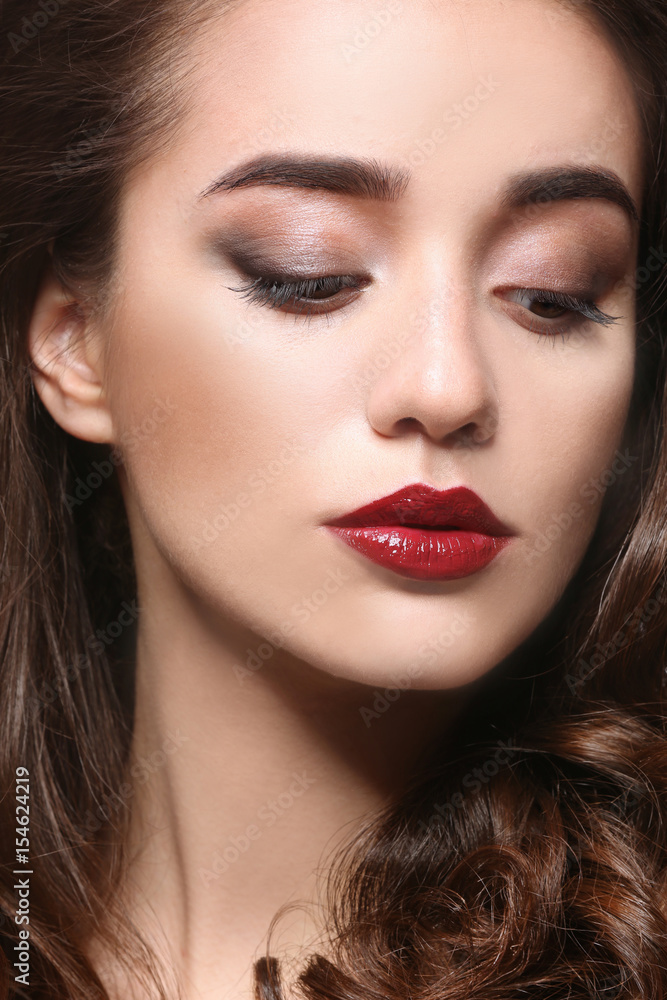 Portrait of beautiful woman with red lips Portrait of beautiful woman with red lips