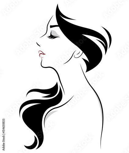 women long hair style icon, logo women on white background