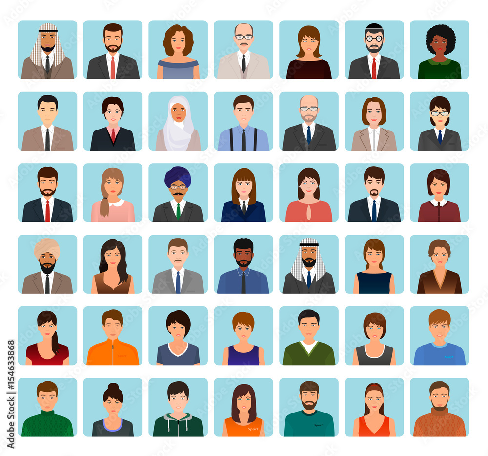 Avatars characters set of different people. Business, elegant and sports icons of faces to your profile. Avatars characters set of different people. Business, elegant and sports icons of faces to your profile.