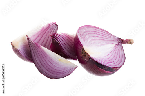 Sliced red onion isolated on a white background