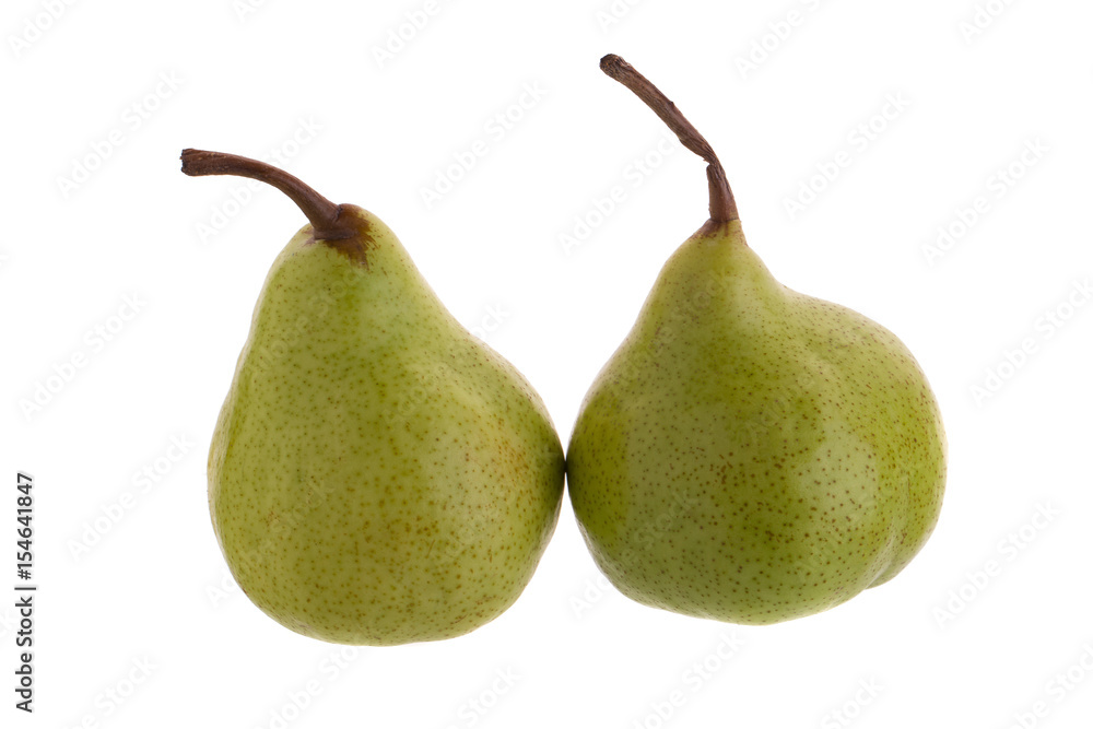 Close up of fresh green pears over white background Close up of fresh green pears over white background