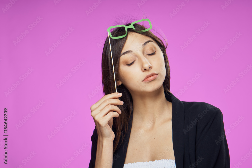 woman, green glasses woman, green glasses