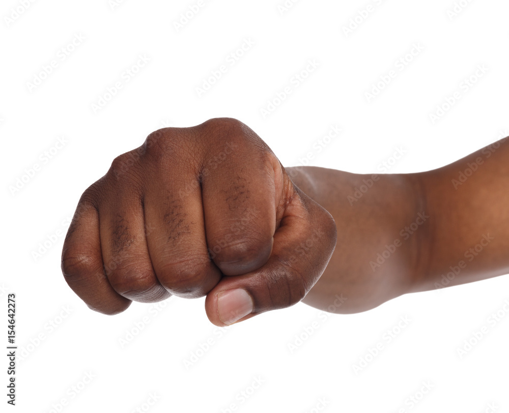 Hand gesture, man clenched fist, ready to punch Hand gesture, man clenched fist, ready to punch