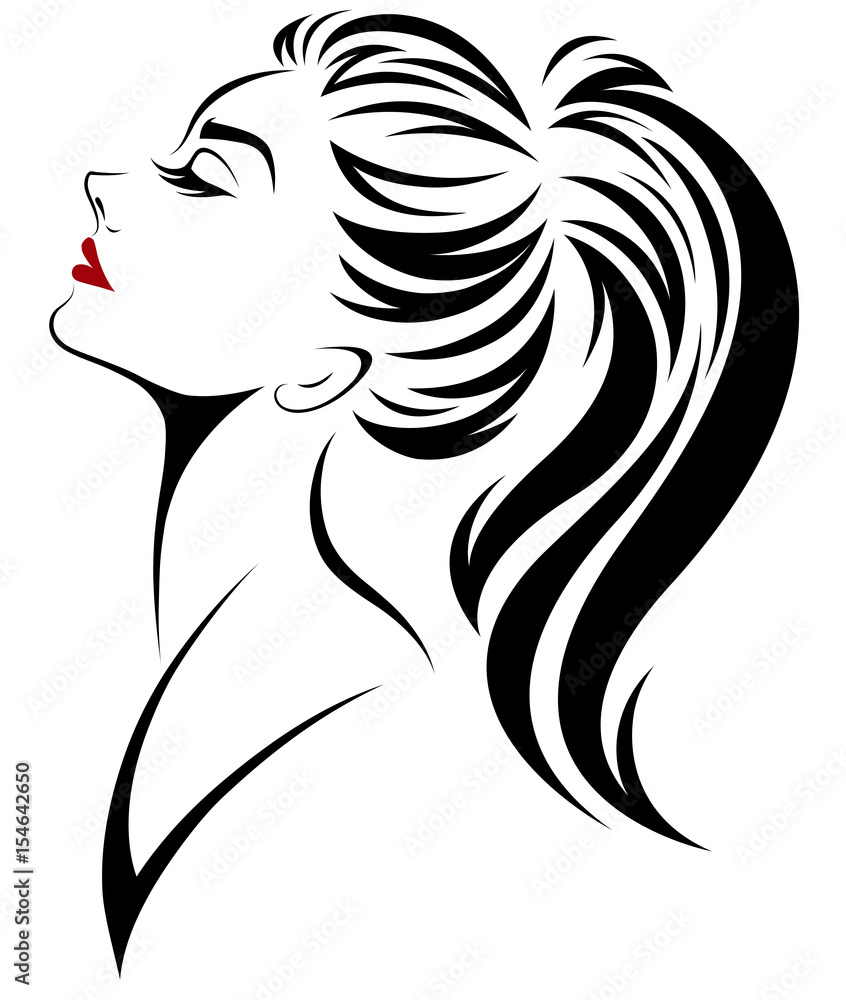 women pony tail hair style icon, logo women face on white background Stock  Vector | Adobe Stock