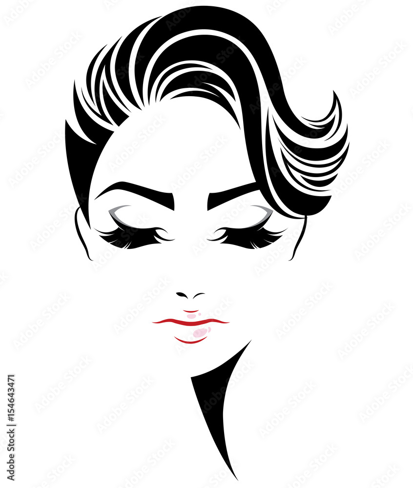 women short hair style icon, logo women face on white background women short hair style icon, logo women face on white background