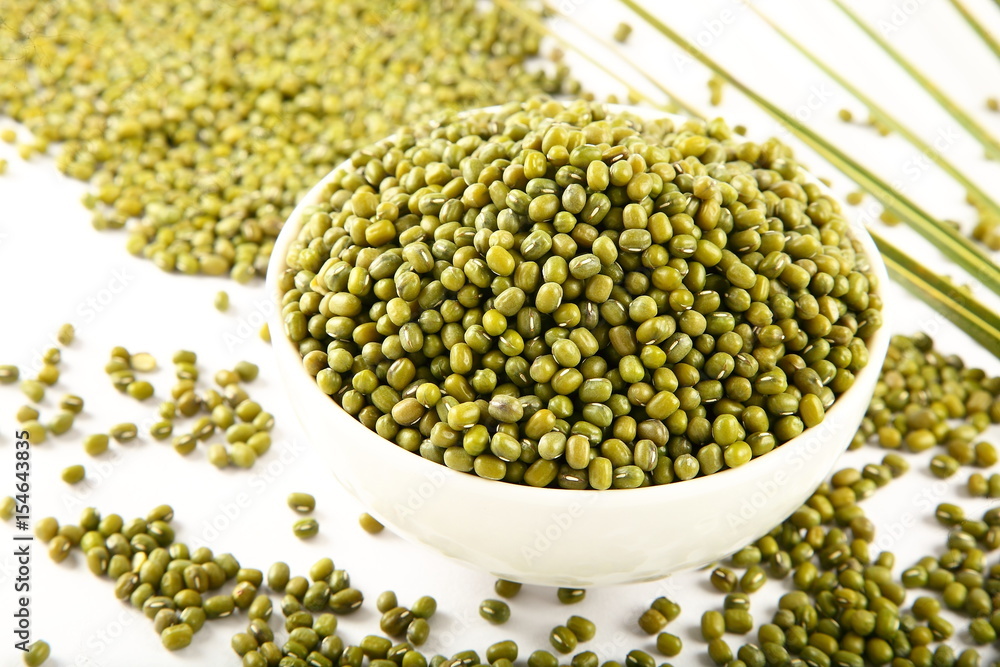 Top view-Bowl of organic unpolished mung beans Top view-Bowl of organic unpolished mung beans
