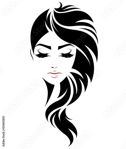 women long hair style icon  logo women face on white background