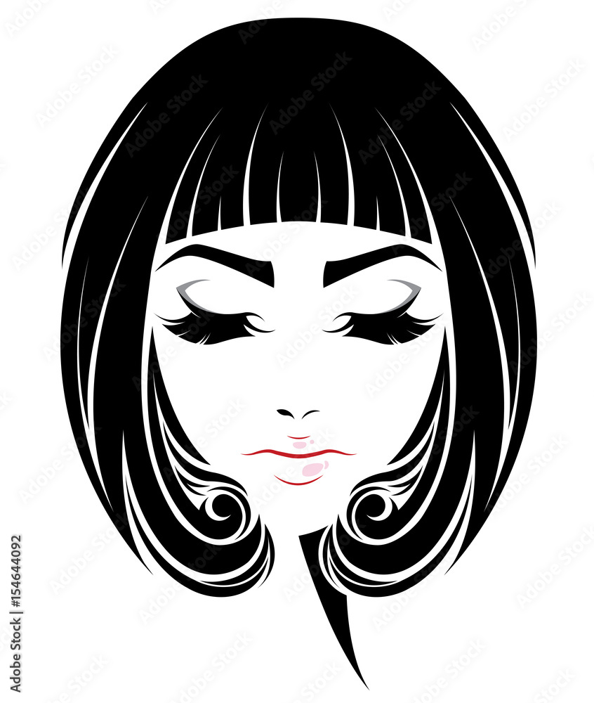 women short hair style icon, logo women face on white background women short hair style icon, logo women face on white background
