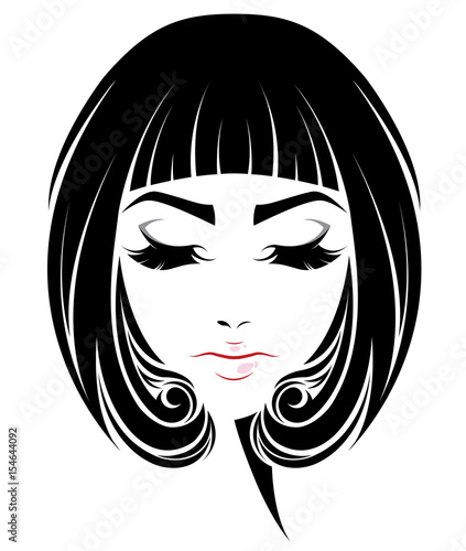 women short hair style icon, logo women face on white background