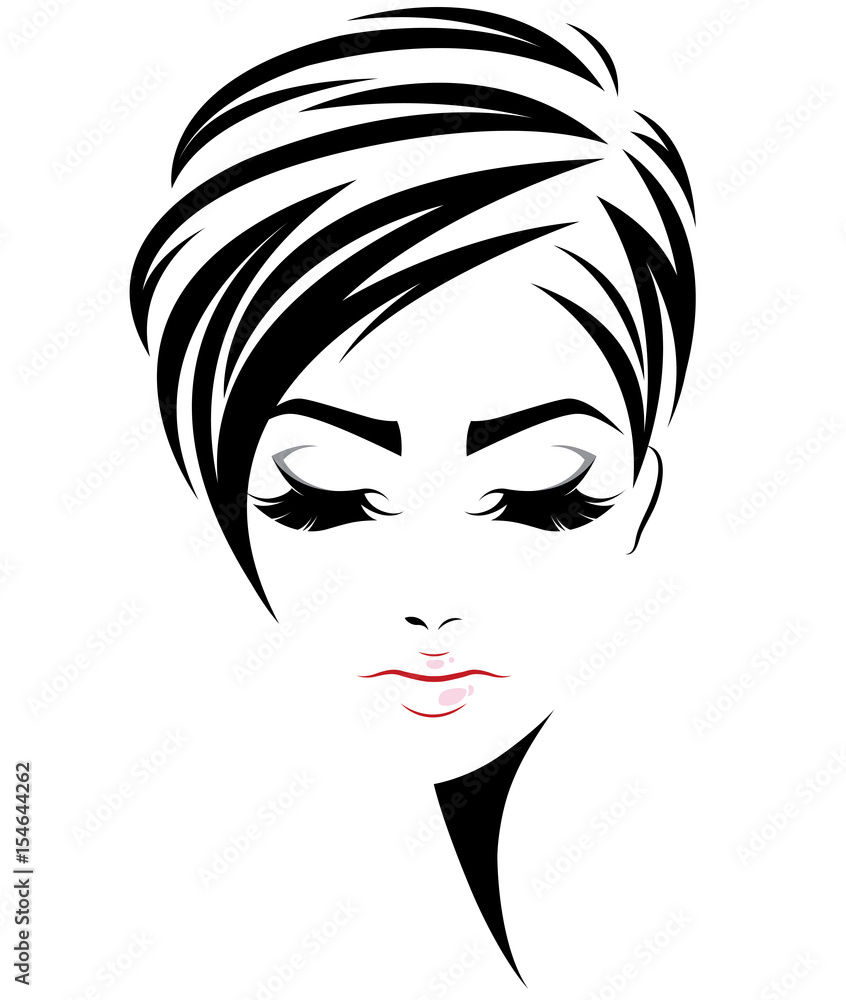 Plakat women short hair style icon, logo women face on white background