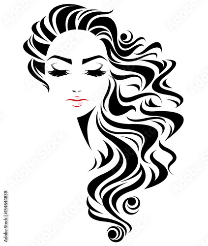 women long hair style icon, logo women face on white background