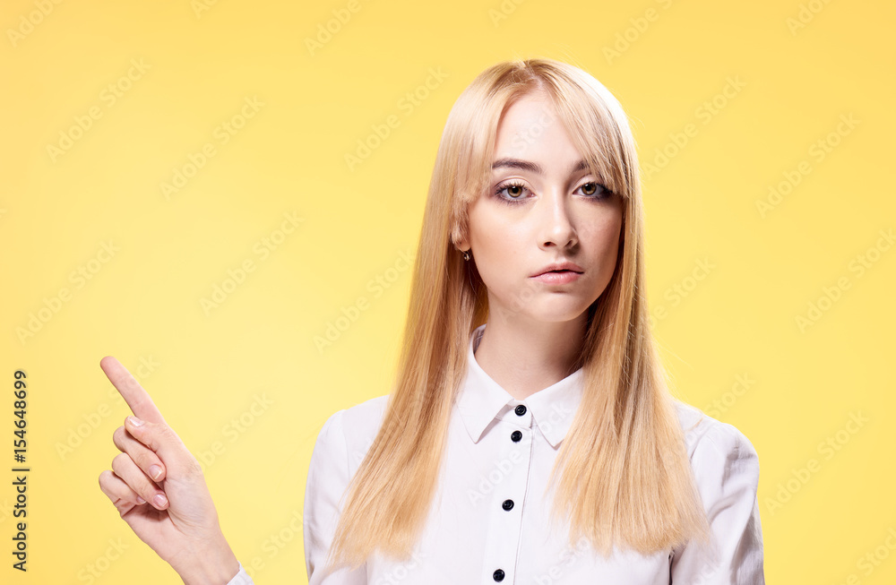 woman, emotions, blonde, yellow background