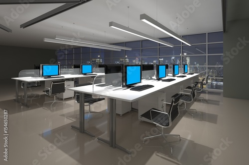 The modern office interior design 3d Illustration