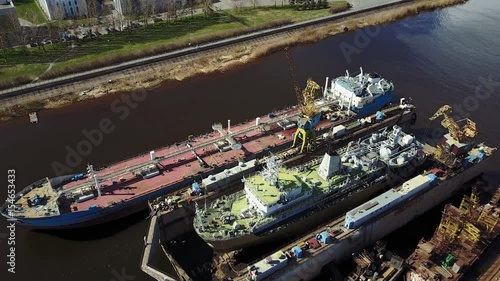 Aerial view of Shipyard. Ships is under constructions. photo