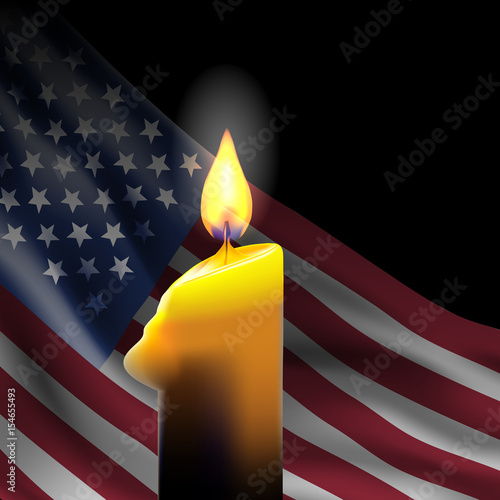 Memorial day. Flag and lighted candle