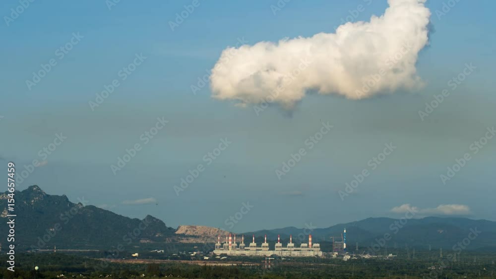 Time Lapse of chimney in thermal electric generator industry, Coal power plant.
