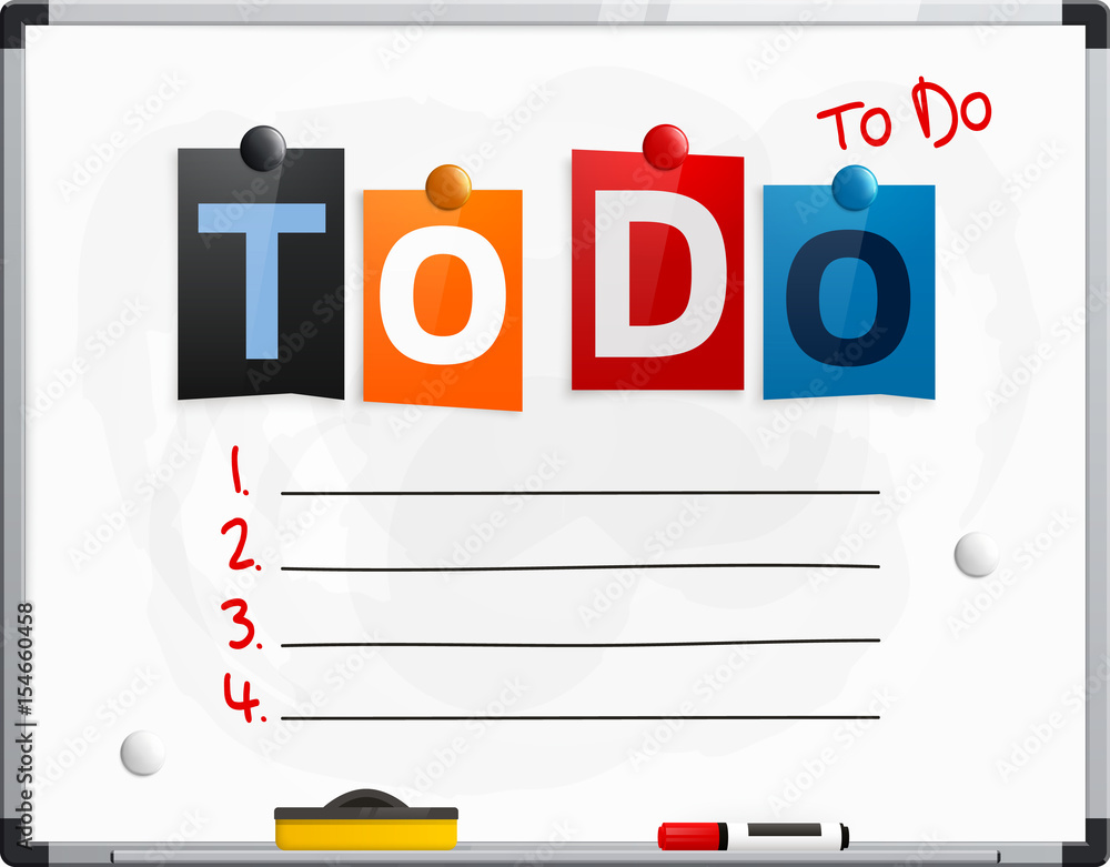 To do text made from newspaper letters attached to a whiteboard or noticeboard with magnets. Four points for your text. Vector. To do text made from newspaper letters attached to a whiteboard or noticeboard with magnets. Four points for your text. Vector.
