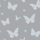 Seamless pattern of butterflies with a blue contour. 
