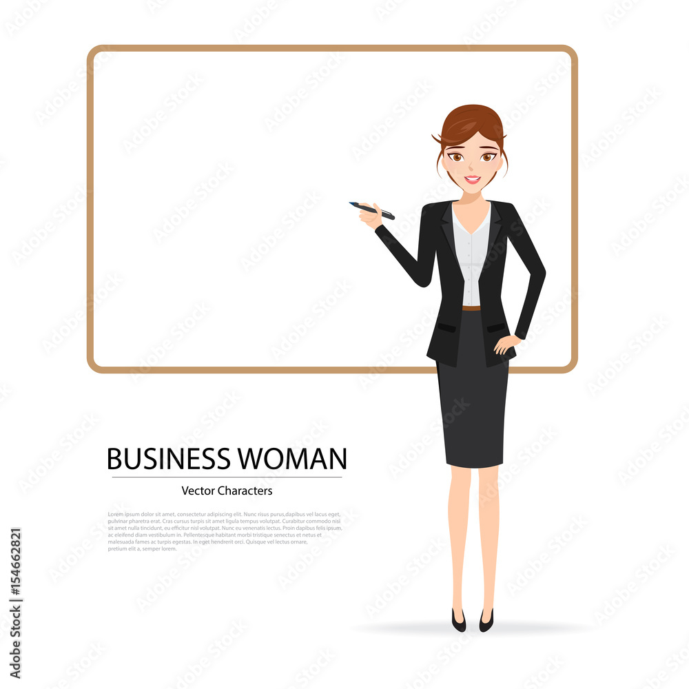 Business woman presenting with whiteboard character. Illustration vector of people design. Business woman presenting with whiteboard character. Illustration vector of people design.
