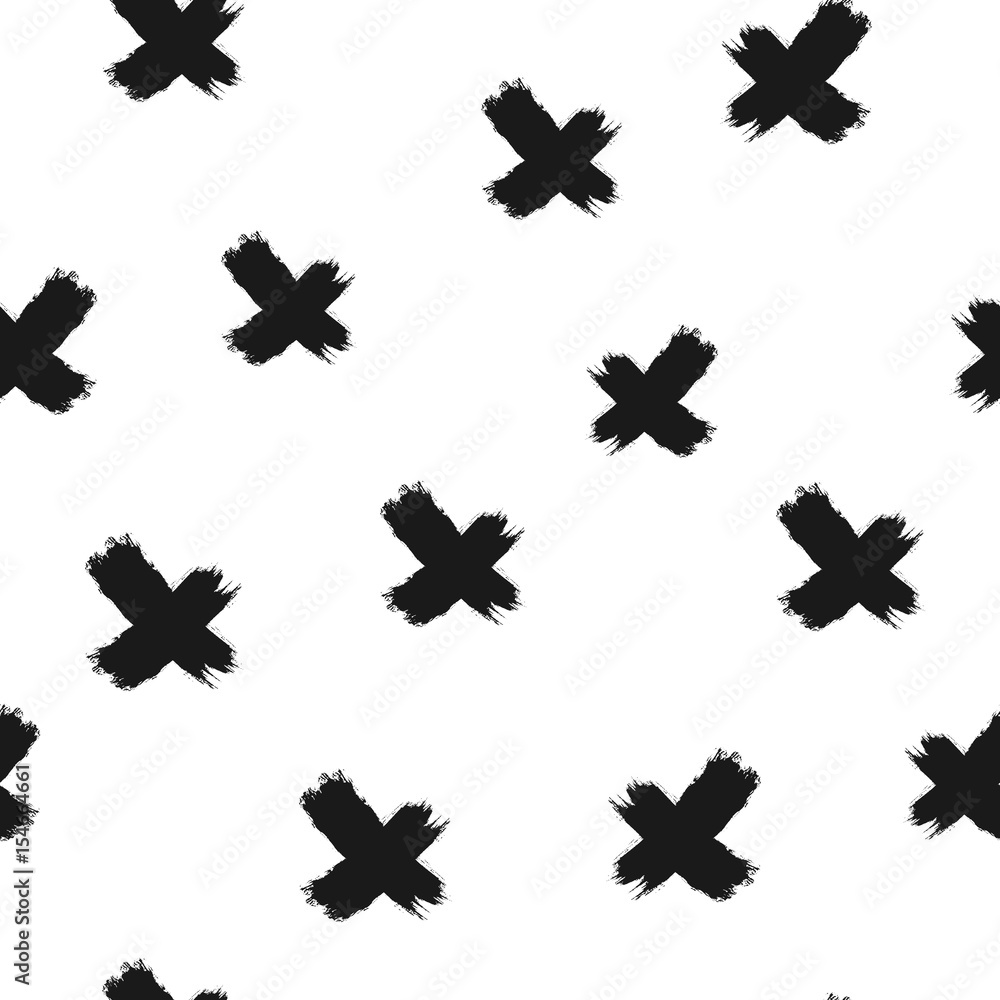 Repeated crosses drawn with a rough brush. Seamless pattern. Repeated crosses drawn with a rough brush. Seamless pattern.